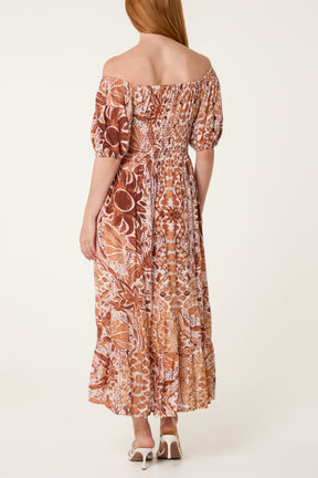 Bardot Shirred Midi Dress