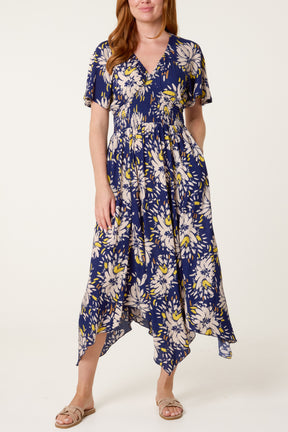 Hanky Hem Shirred Midi Dress