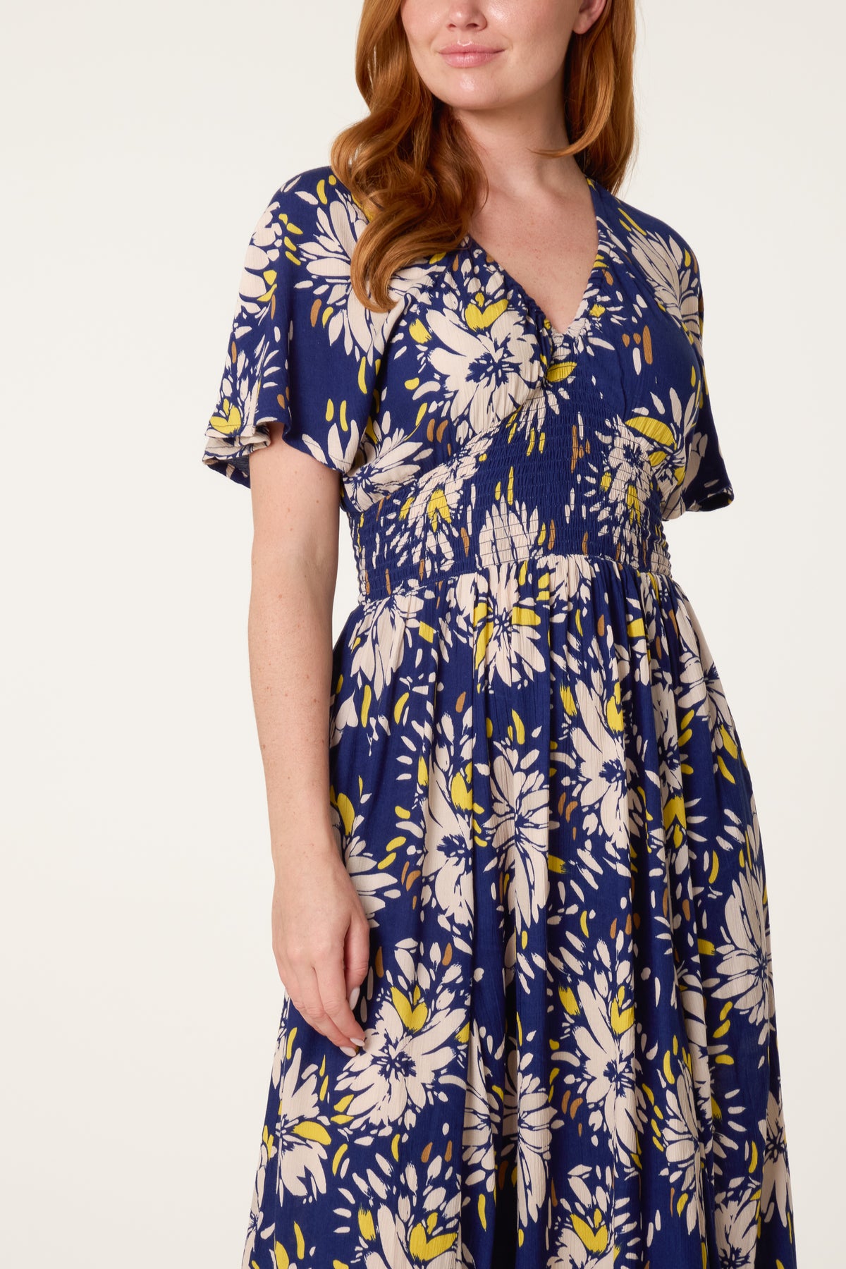 Hanky Hem Shirred Midi Dress