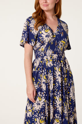 Hanky Hem Shirred Midi Dress