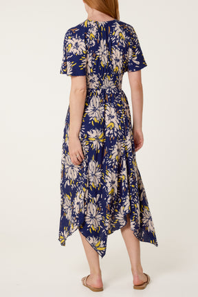 Hanky Hem Shirred Midi Dress