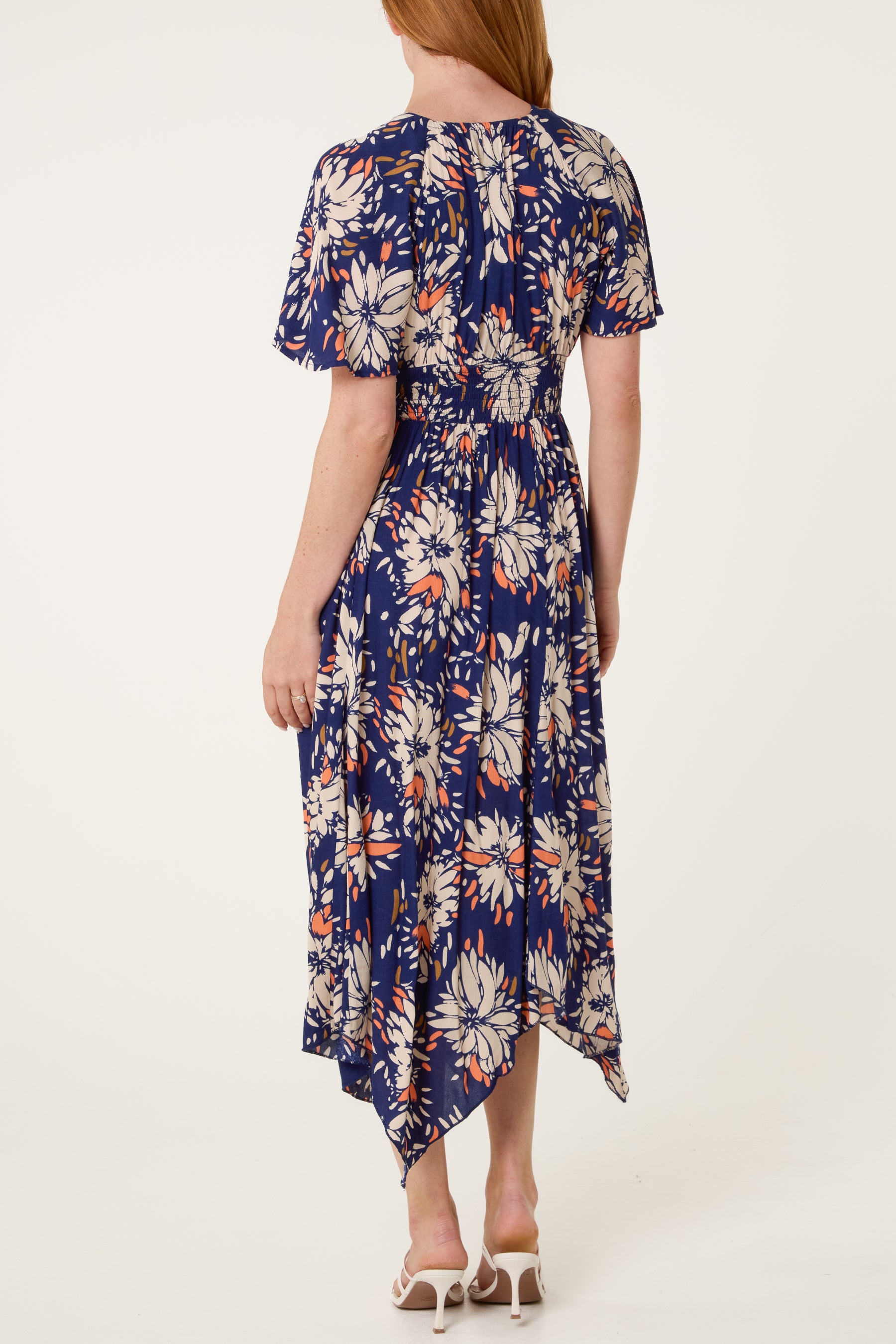 Hanky Hem Shirred Midi Dress