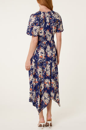 Hanky Hem Shirred Midi Dress