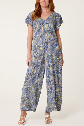 Paisley Pattern Ruffle Sleeve Detail Jumpsuit