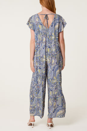 Paisley Pattern Ruffle Sleeve Detail Jumpsuit