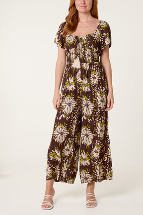 Shirred Waist Wide Leg Jumpsuit