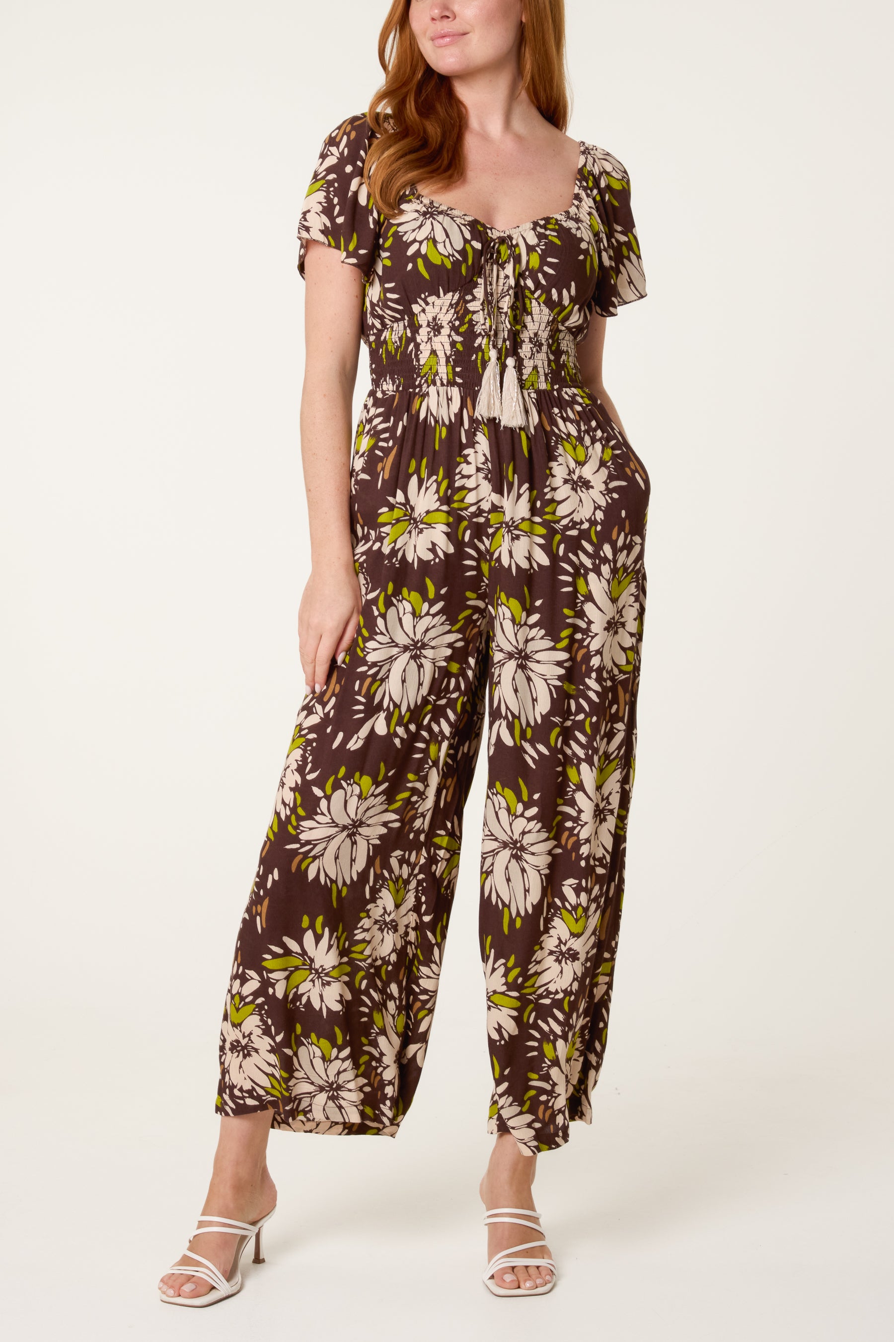 Shirred Waist Wide Leg Jumpsuit