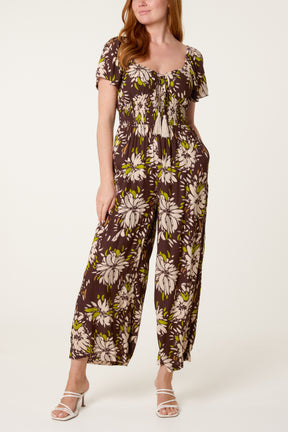 Shirred Waist Wide Leg Jumpsuit