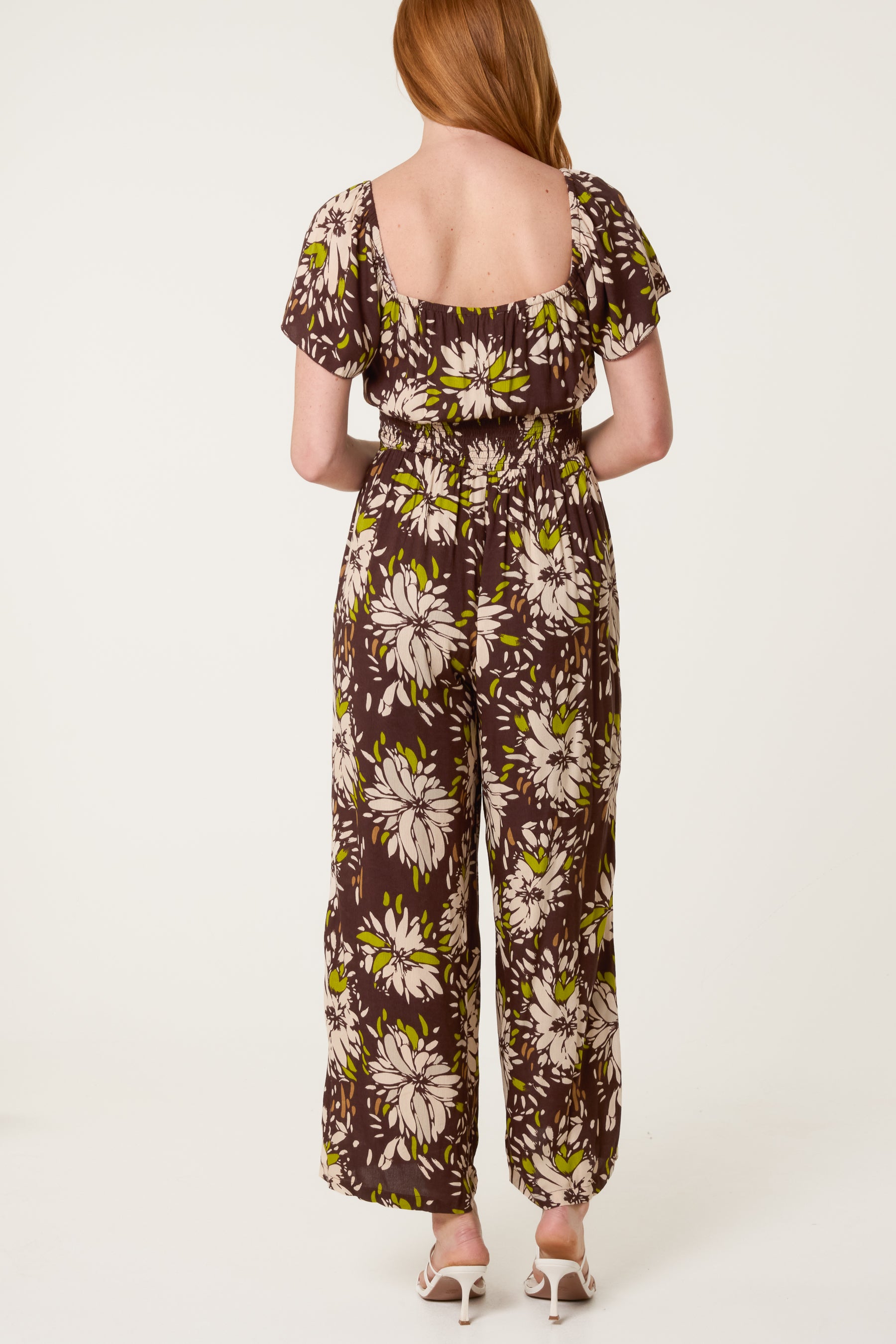 Shirred Waist Wide Leg Jumpsuit