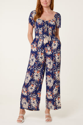 Shirred Waist Wide Leg Jumpsuit