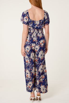 Shirred Waist Wide Leg Jumpsuit