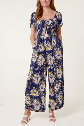 Shirred Waist Wide Leg Jumpsuit