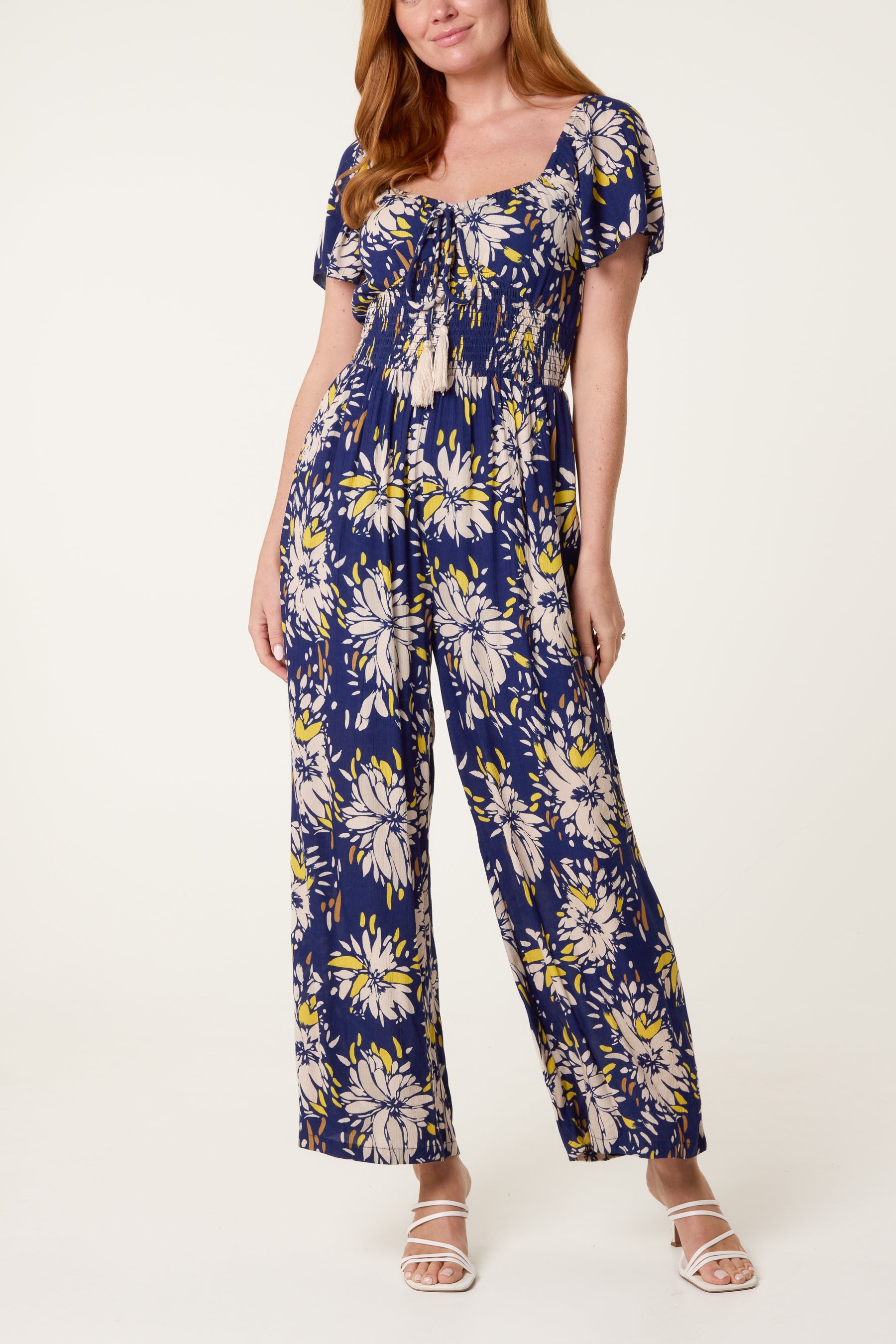 Shirred Waist Wide Leg Jumpsuit