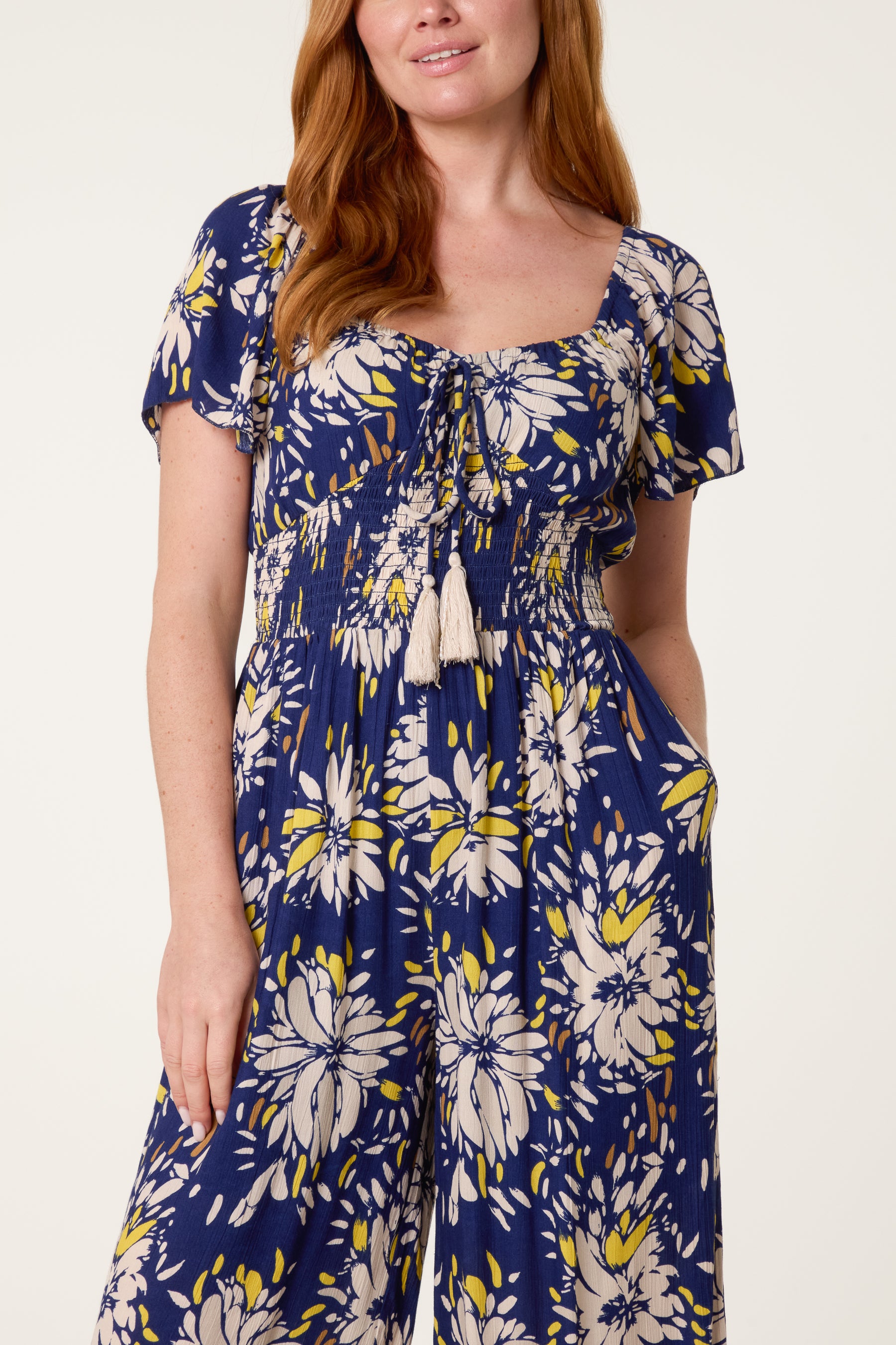 Shirred Waist Wide Leg Jumpsuit