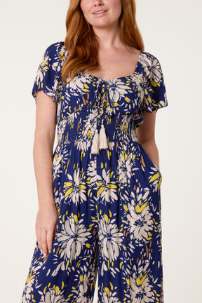 Shirred Waist Wide Leg Jumpsuit