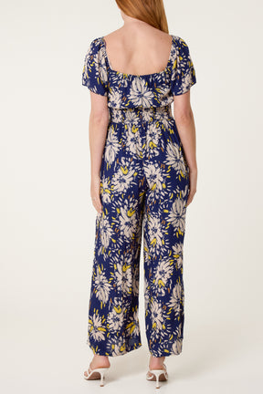 Shirred Waist Wide Leg Jumpsuit