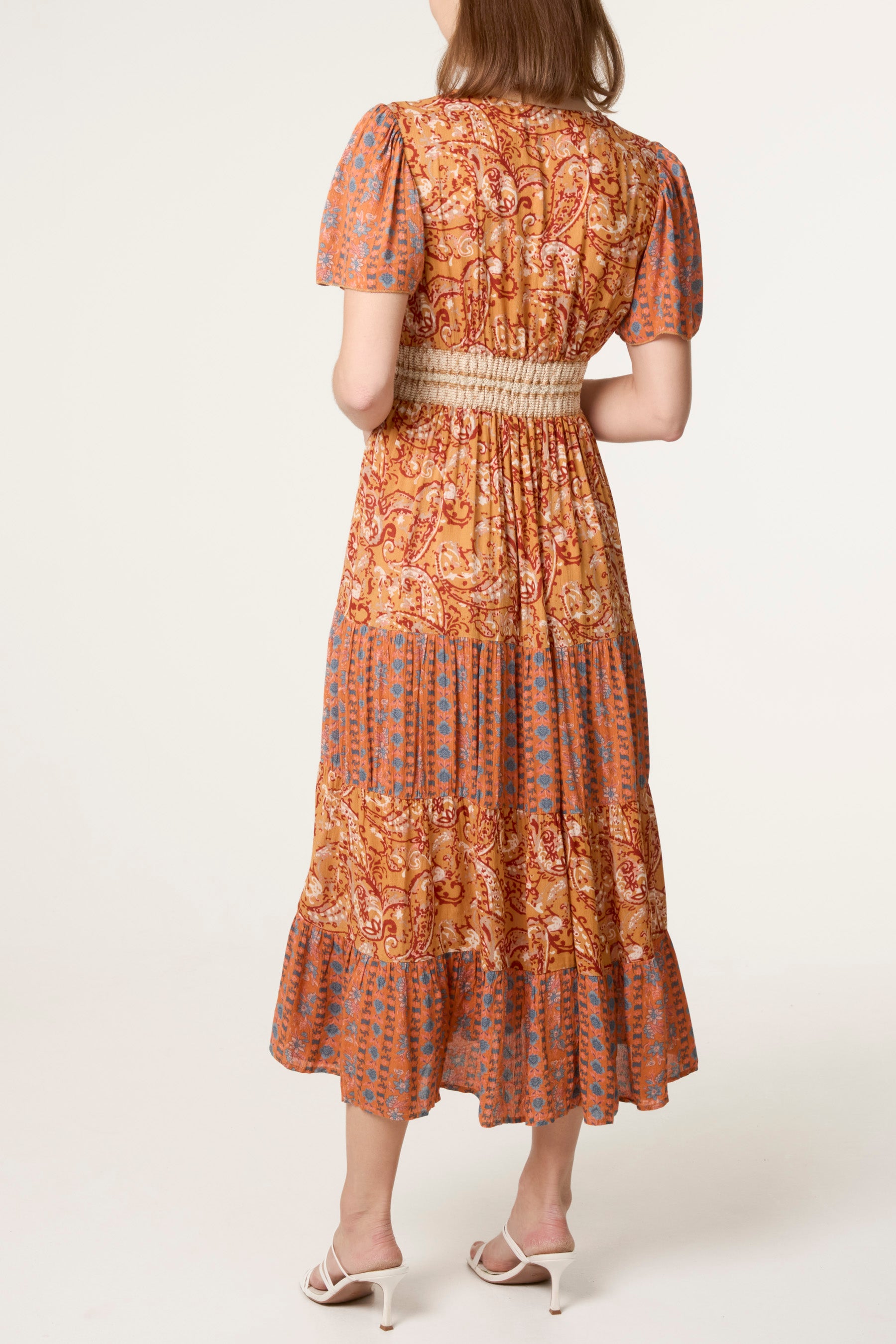 Mix Print Beaded Wrap Dress
