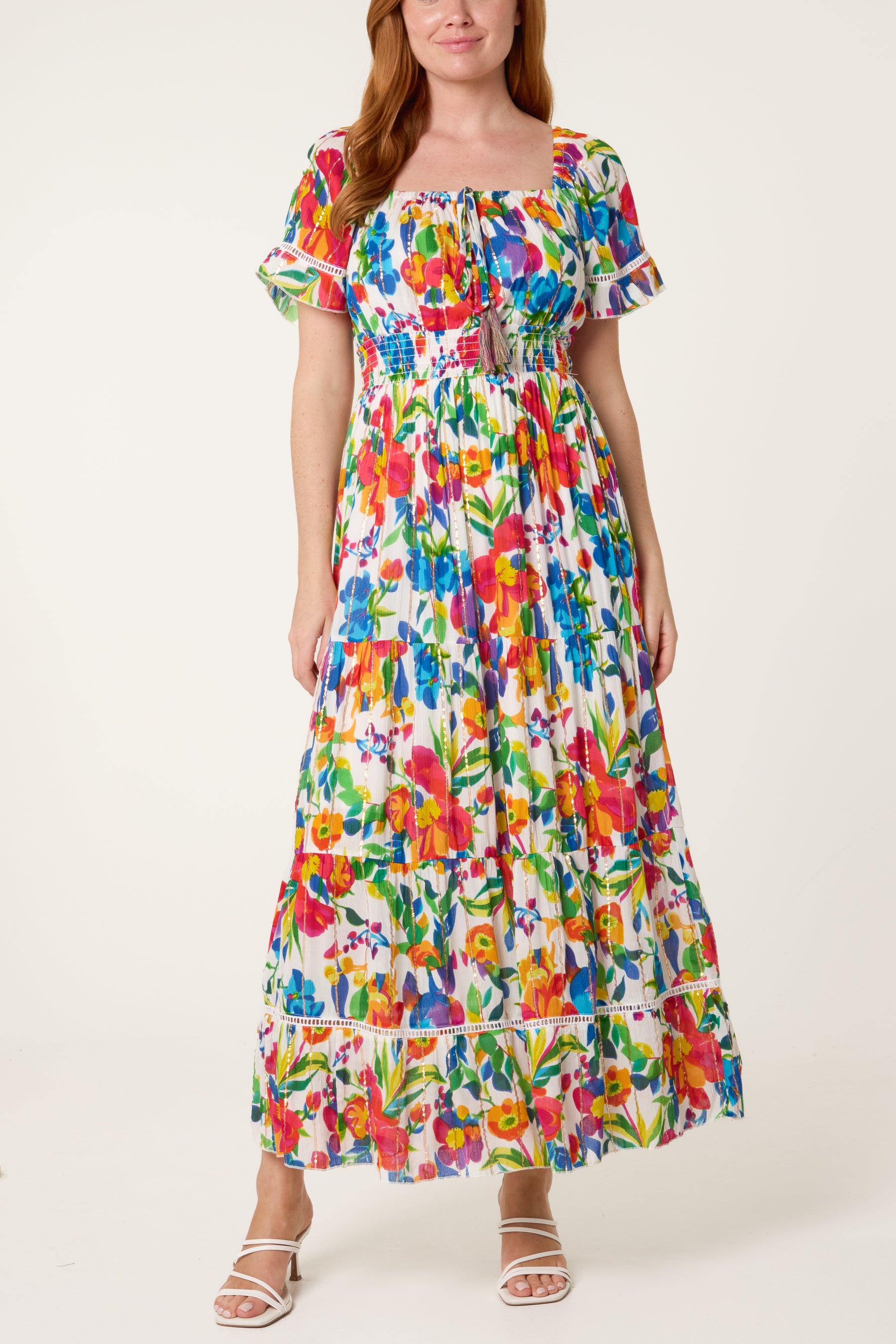 Bardot Metallic Detailed Floral Dress
