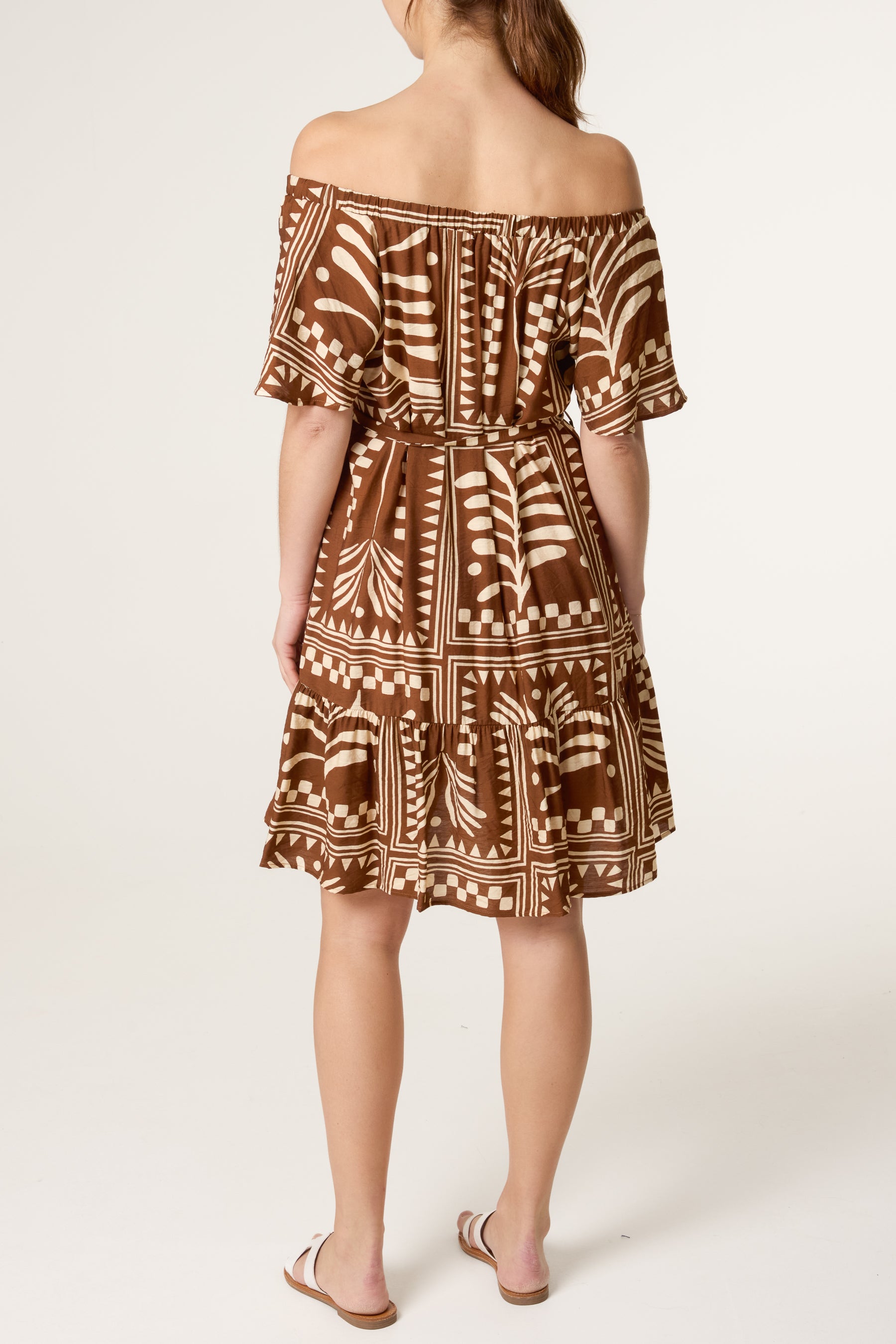 Abstract Leaf Bardot Belt Dress