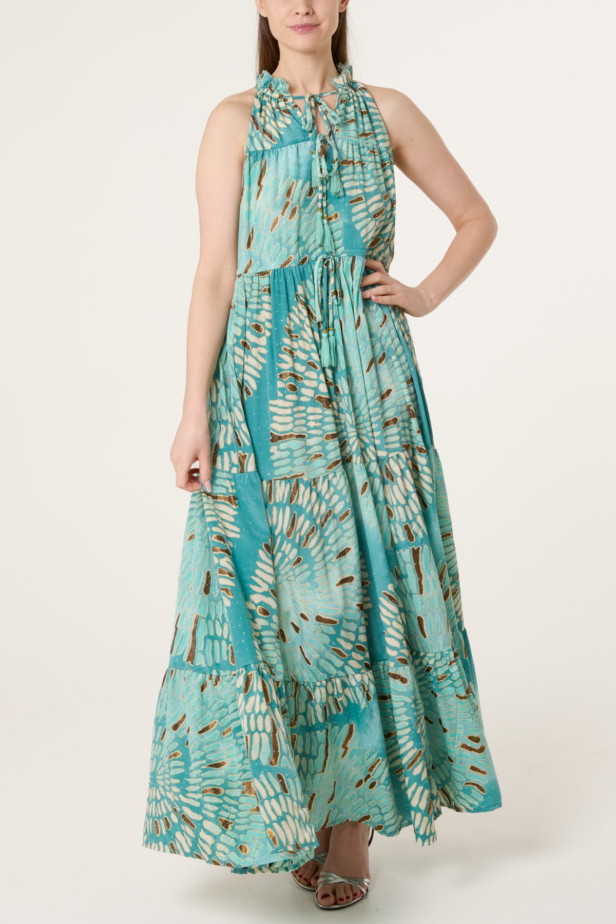 Halterneck Embellished Tiered Dress