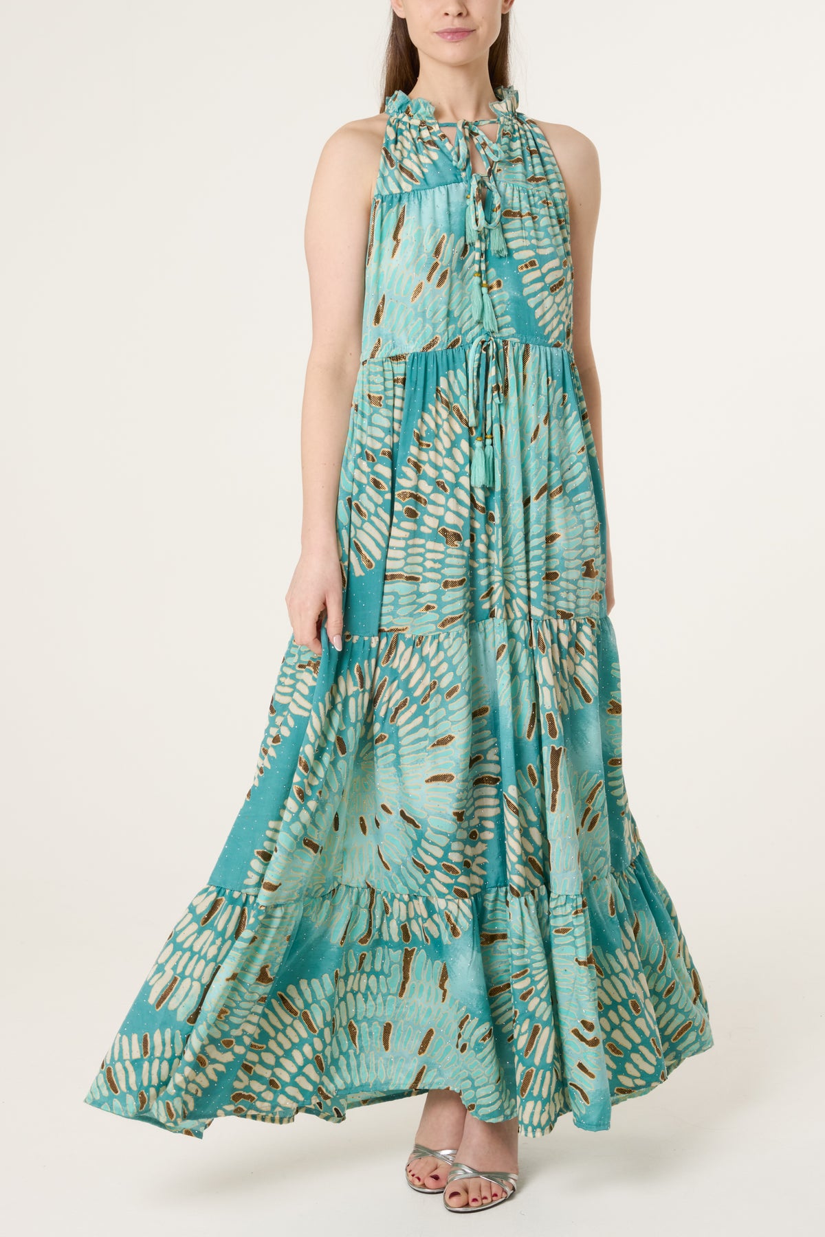 Halterneck Embellished Tiered Dress