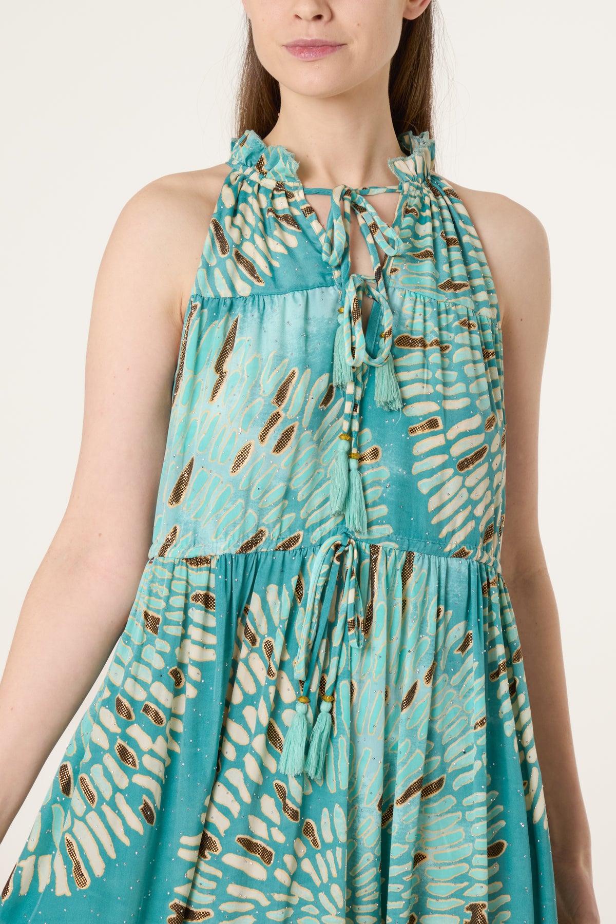 Halterneck Embellished Tiered Dress