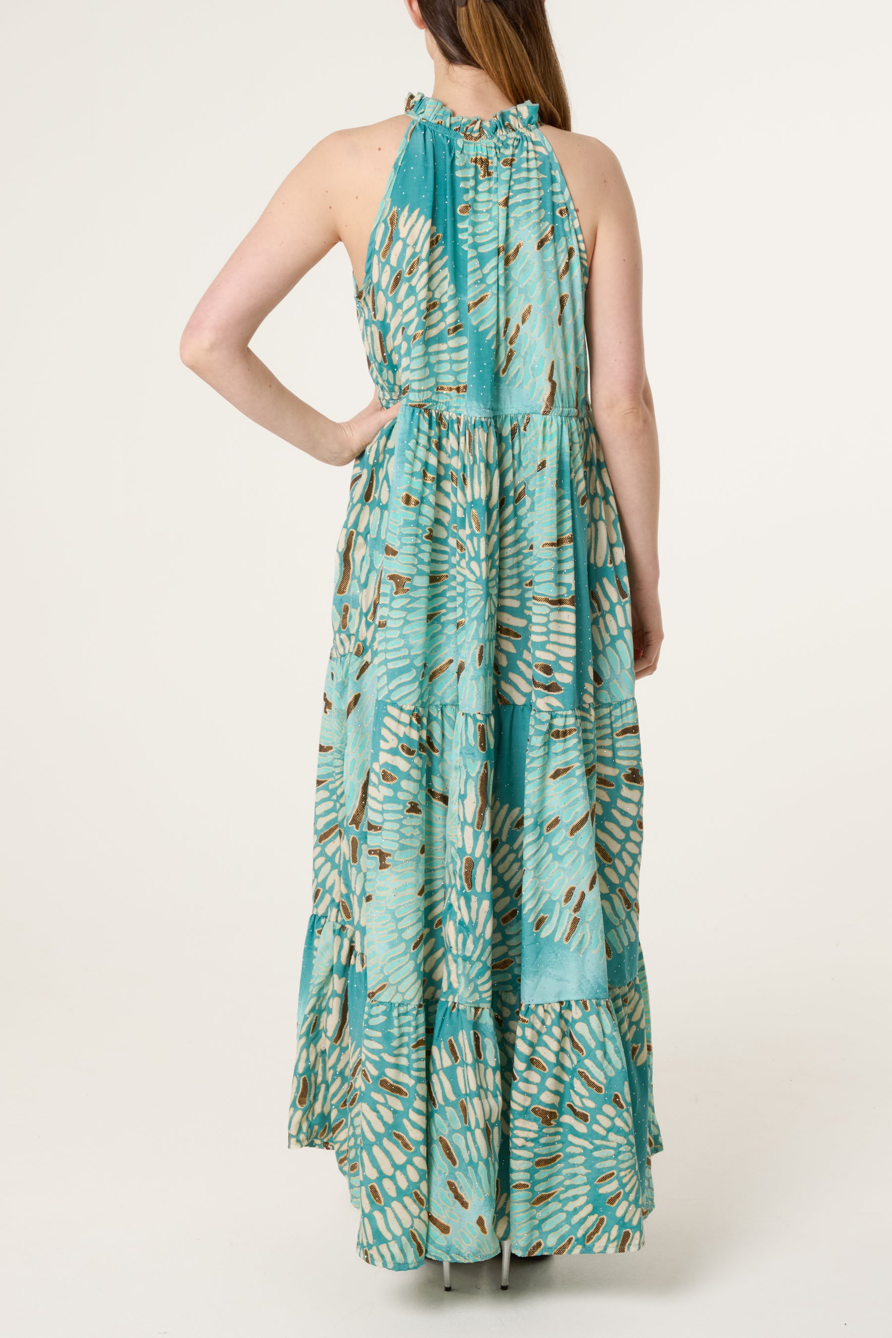 Halterneck Embellished Tiered Dress