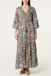 Art Silk Border Wrap Dress