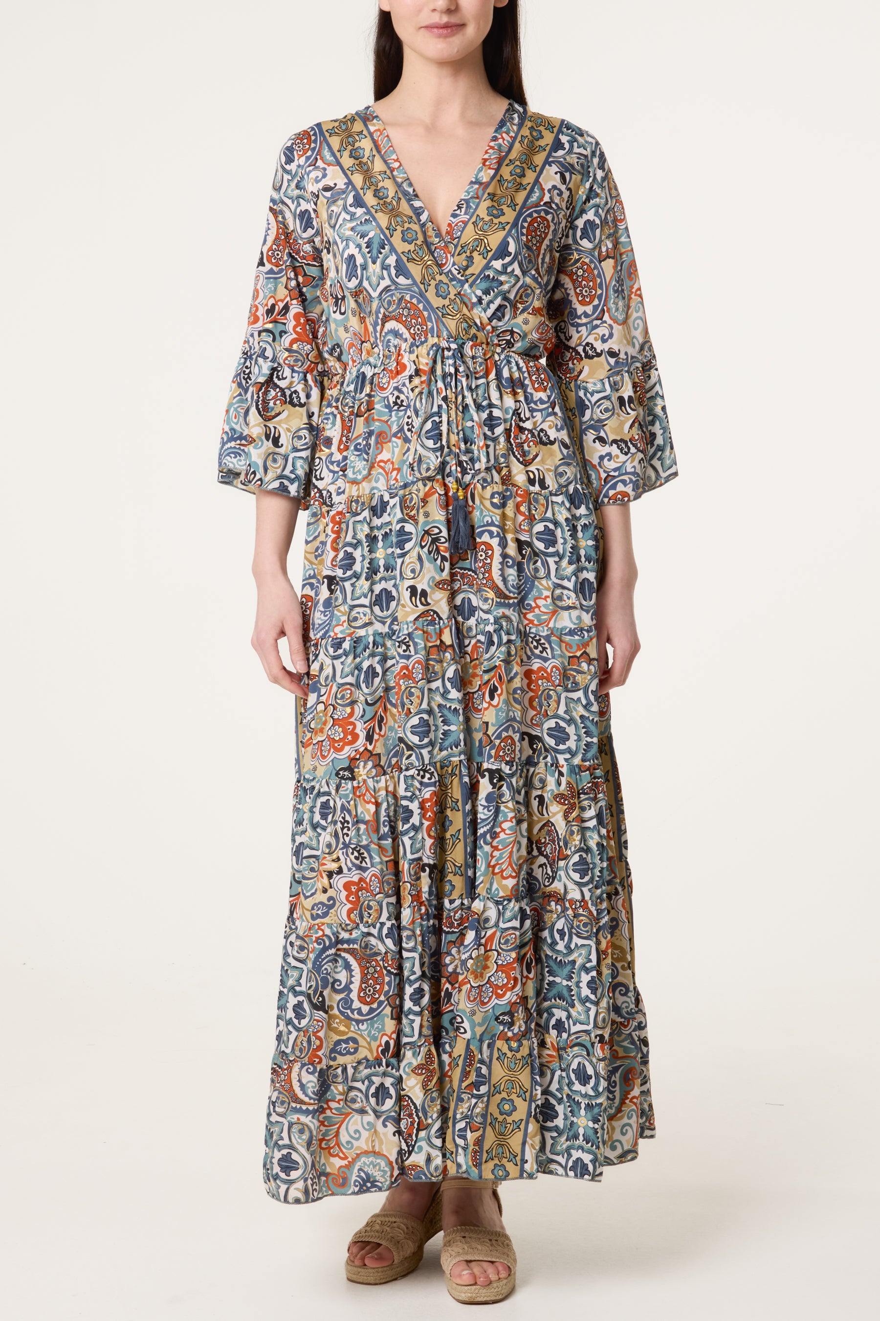 Art Silk Border Wrap Dress