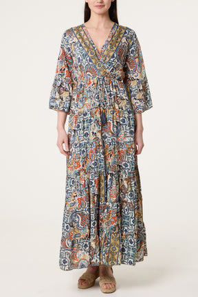 Art Silk Border Wrap Dress