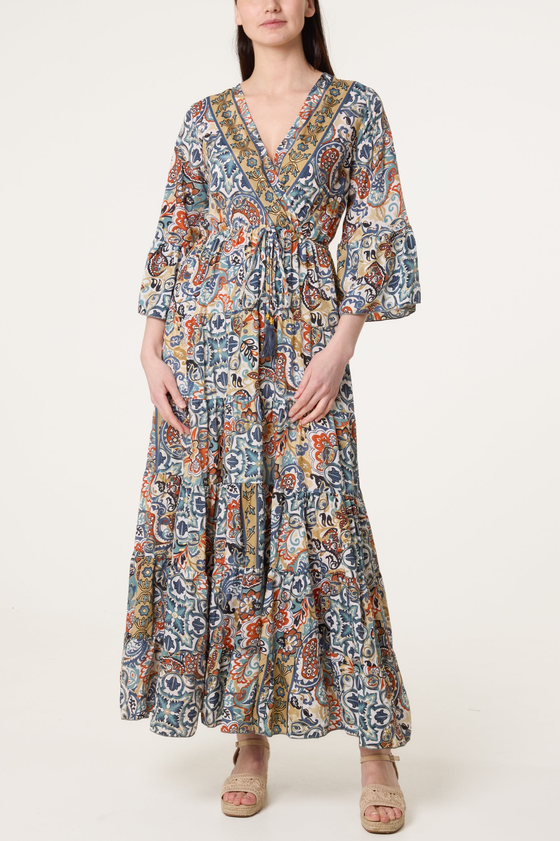 Art Silk Border Wrap Dress