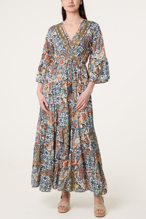 Art Silk Border Wrap Dress