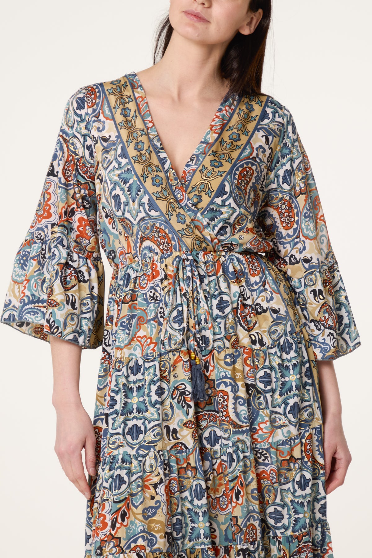 Art Silk Border Wrap Dress