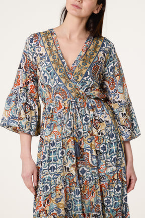 Art Silk Border Wrap Dress