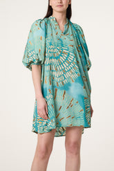 Embellished Puff Sleeve Tunic Dress