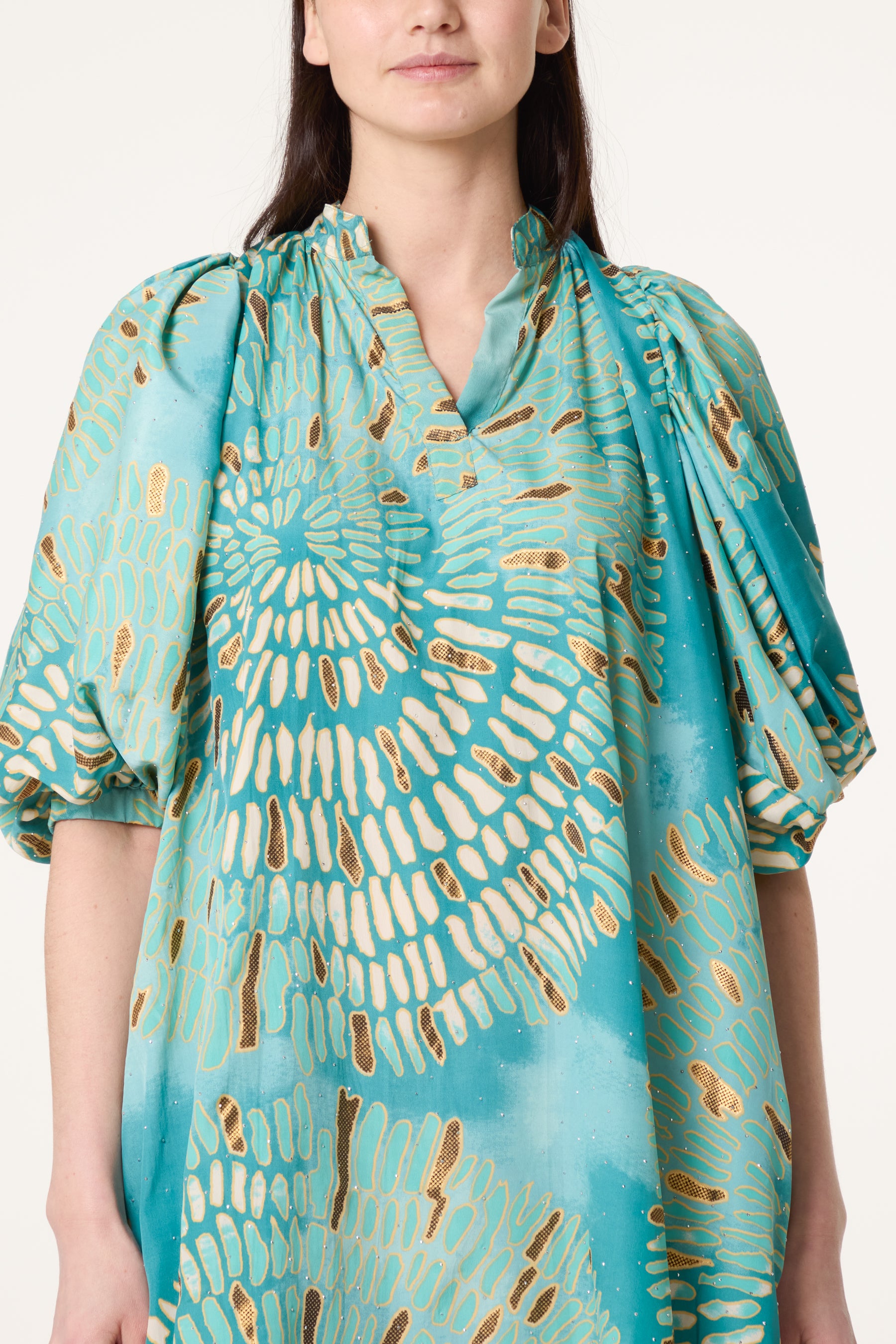 Embellished Puff Sleeve Tunic Dress