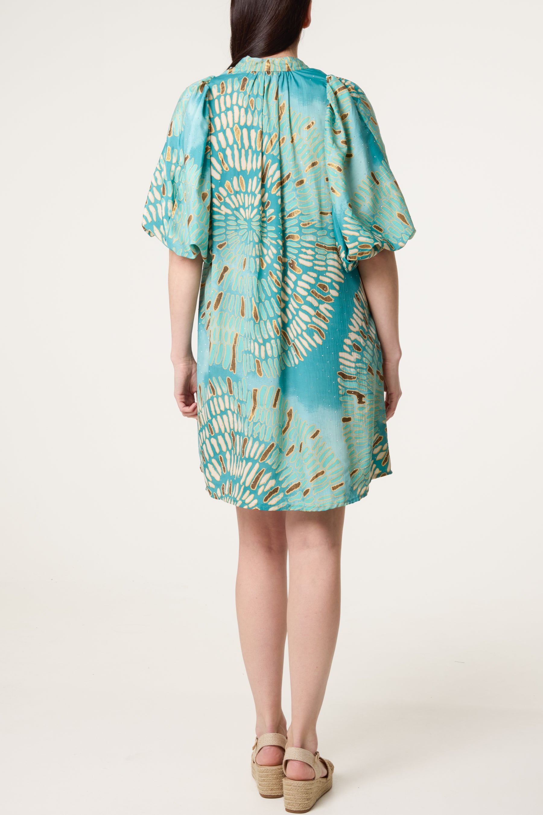 Embellished Puff Sleeve Tunic Dress