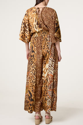 Leopard Wide Leg Cross Over Jumpsuit