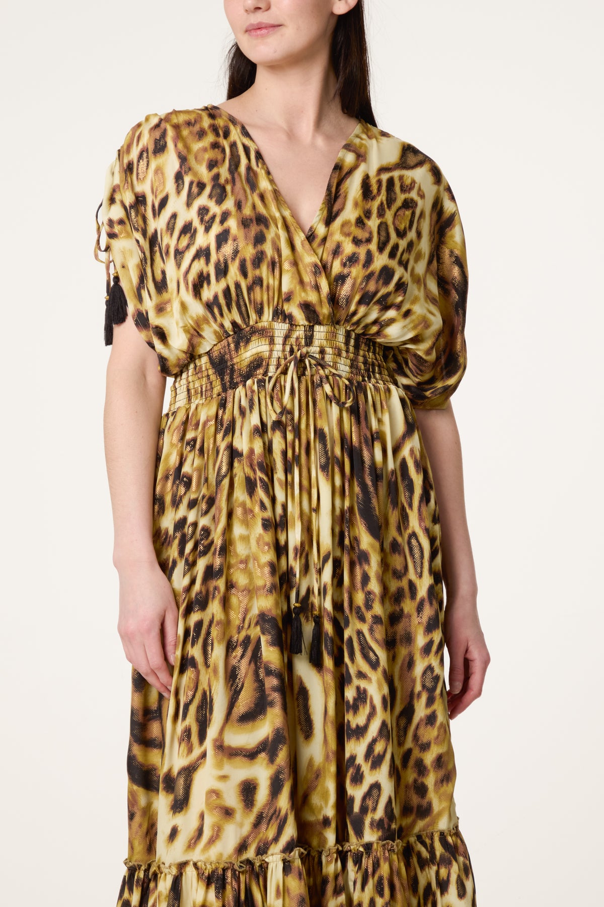 Cross Over Leopard Tie Sleeve Dress