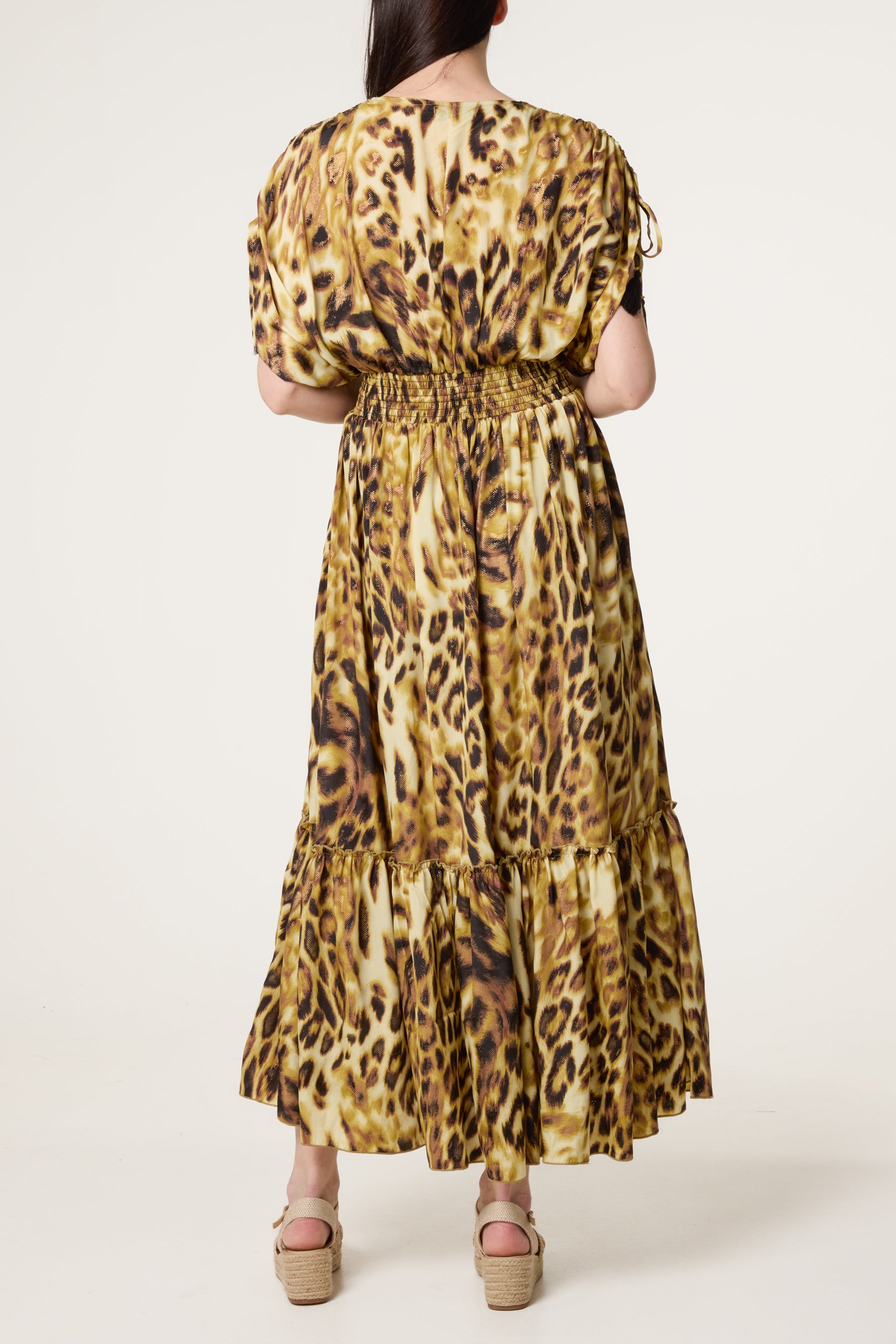 Cross Over Leopard Tie Sleeve Dress
