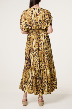 Cross Over Leopard Tie Sleeve Dress