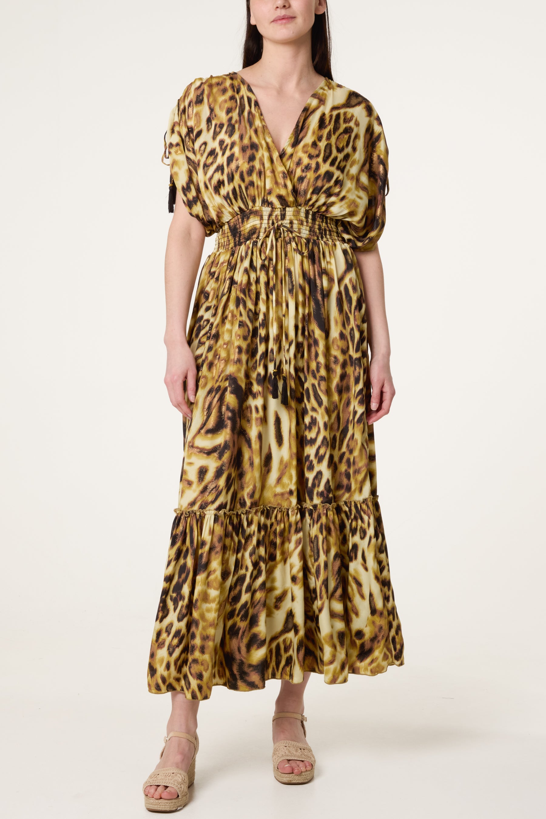 Cross Over Leopard Tie Sleeve Dress