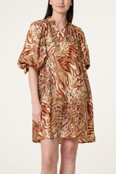 Metallic Leopard Puff Sleeved Tunic Dress