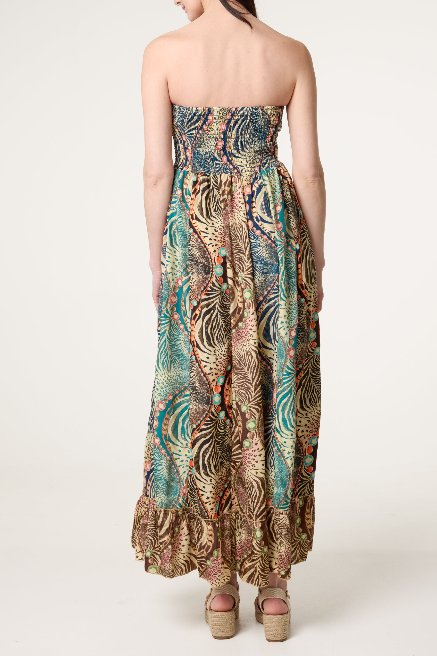 Bandeau Animal Inspired Shirred Dress