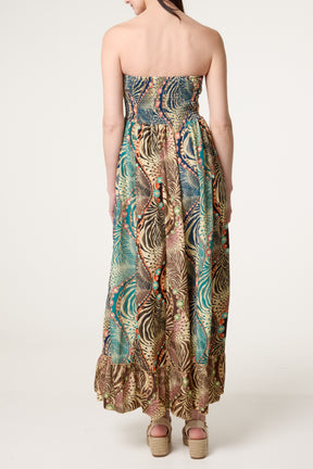 Bandeau Animal Inspired Shirred Dress