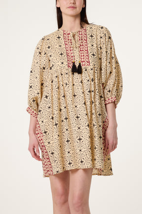 Abstract Tassel Tie Front Tunic