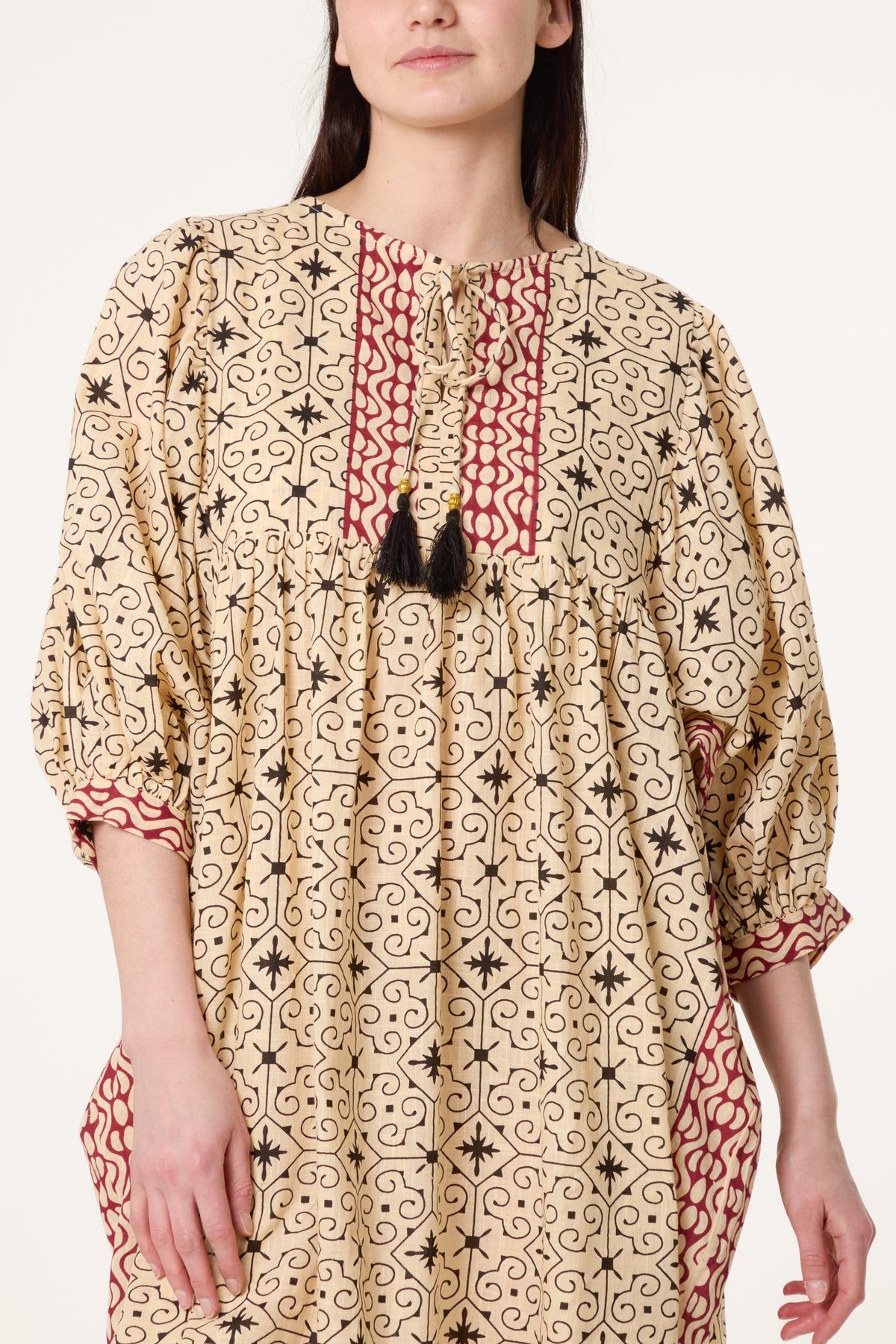 Abstract Tassel Tie Front Tunic