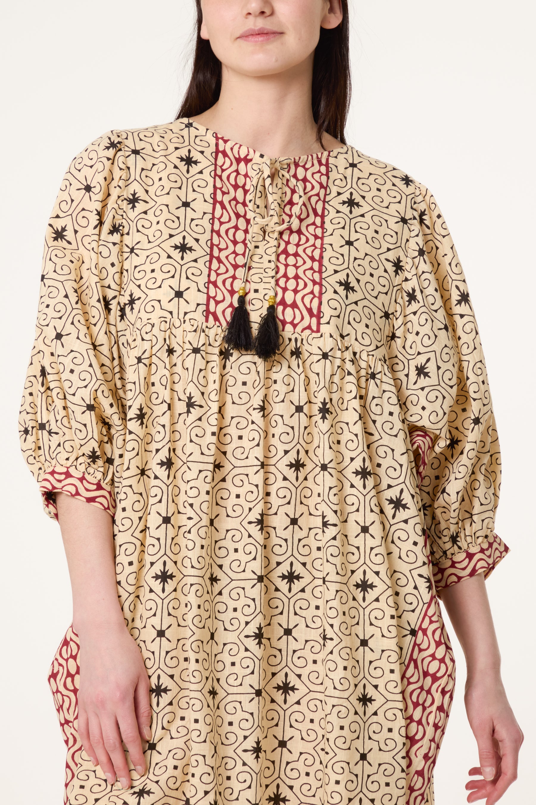 Abstract Tassel Tie Front Tunic