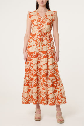 Frill Sleeve Floral Midi Dress