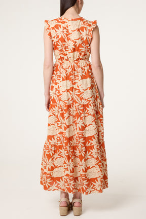 Frill Sleeve Floral Midi Dress